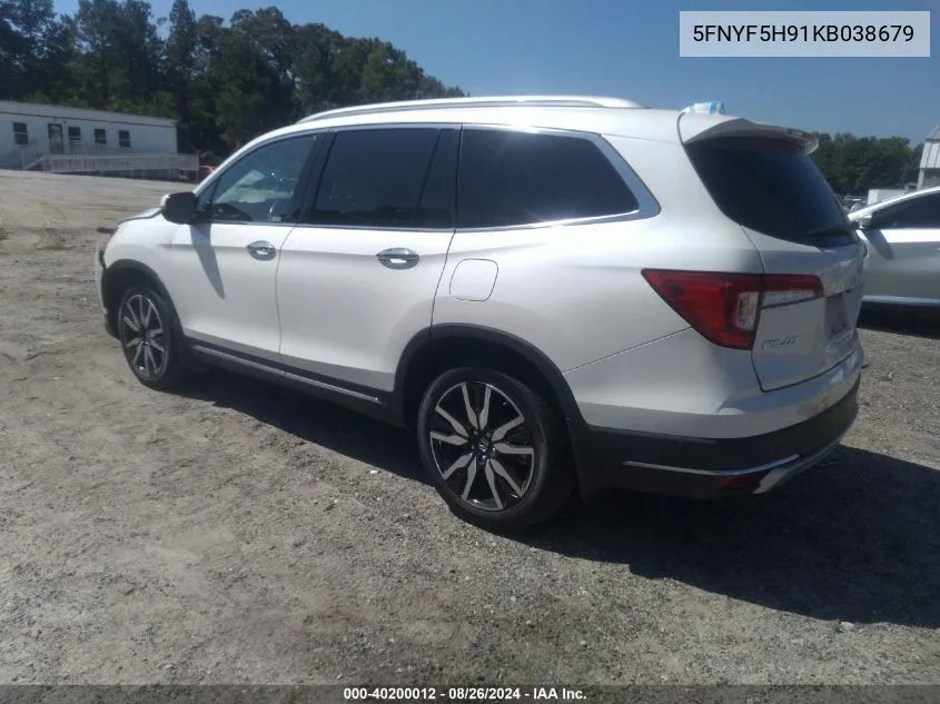 2019 Honda Pilot Touring VIN: 5FNYF5H91KB038679 Lot: 40200012