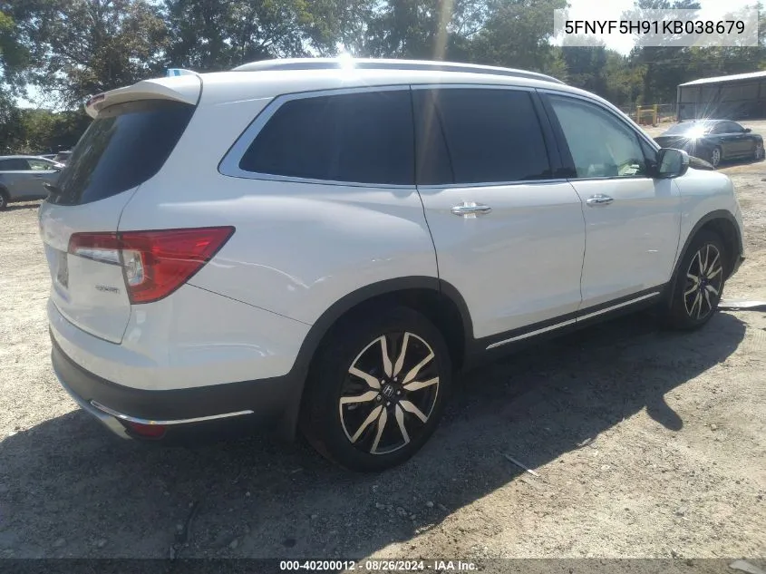 2019 Honda Pilot Touring VIN: 5FNYF5H91KB038679 Lot: 40200012