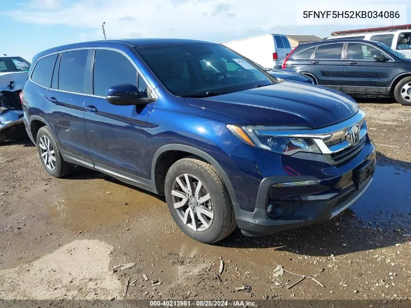 2019 Honda Pilot Ex-L VIN: 5FNYF5H52KB034086 Lot: 40213951