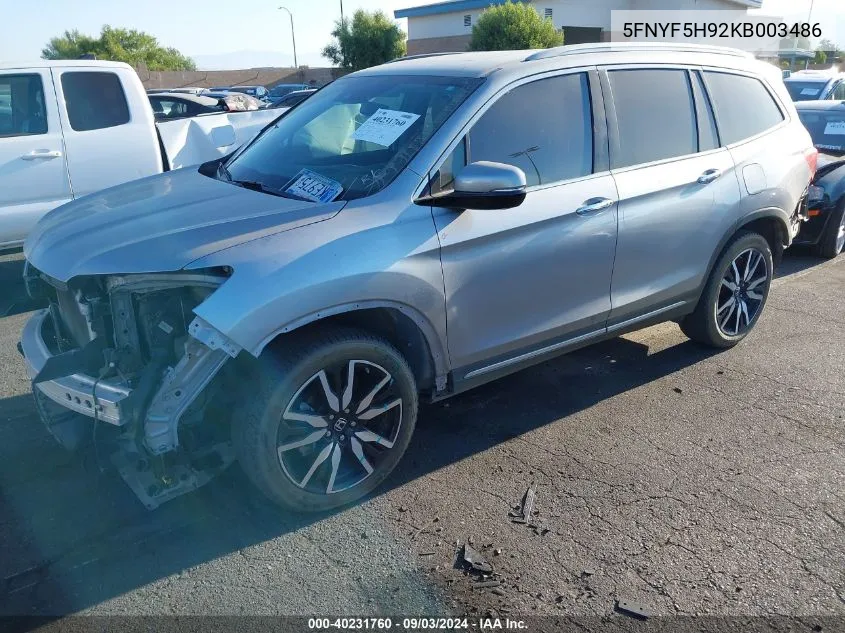 2019 Honda Pilot Touring VIN: 5FNYF5H92KB003486 Lot: 40231760