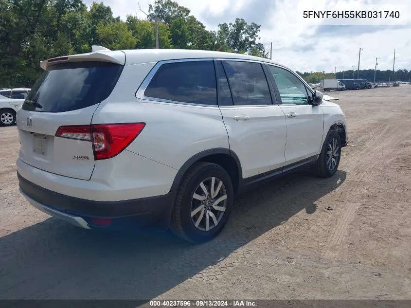 2019 Honda Pilot Ex-L VIN: 5FNYF6H55KB031740 Lot: 40237596