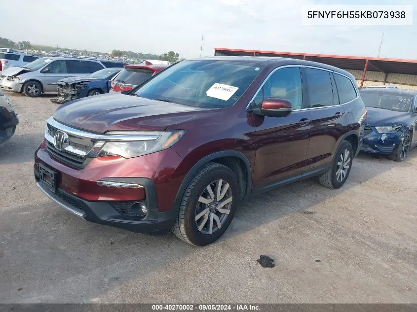 2019 Honda Pilot Ex-L VIN: 5FNYF6H55KB073938 Lot: 40270002