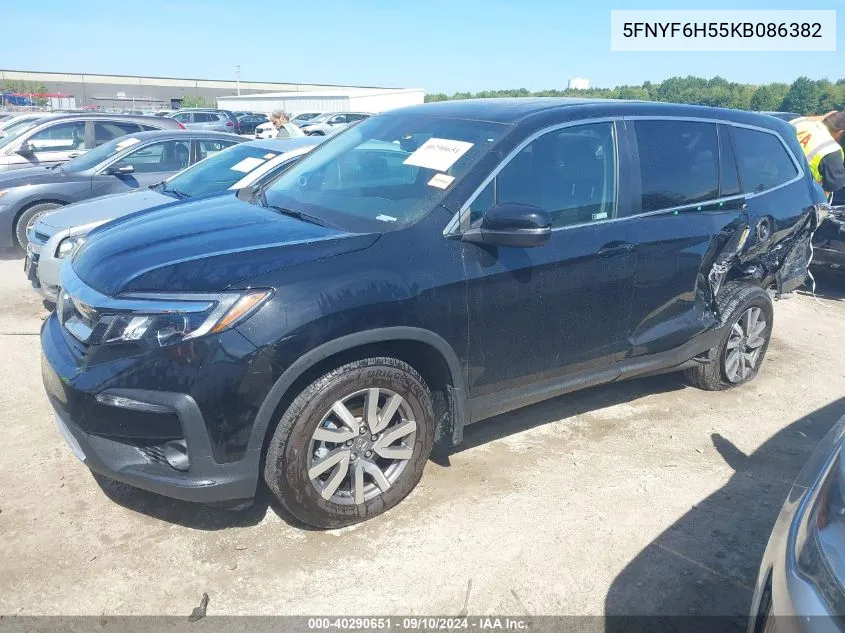 2019 Honda Pilot Ex-L VIN: 5FNYF6H55KB086382 Lot: 40290651