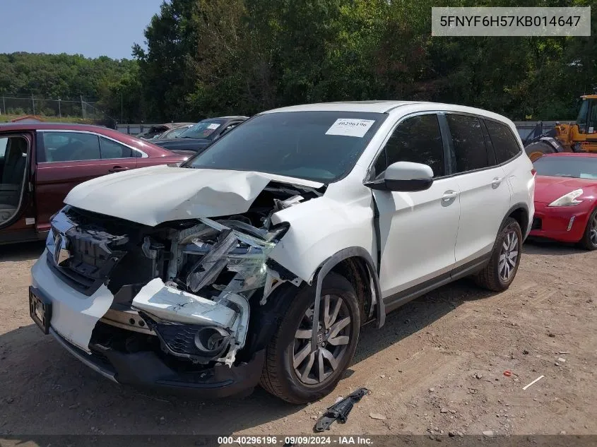 2019 Honda Pilot Ex-L VIN: 5FNYF6H57KB014647 Lot: 40296196