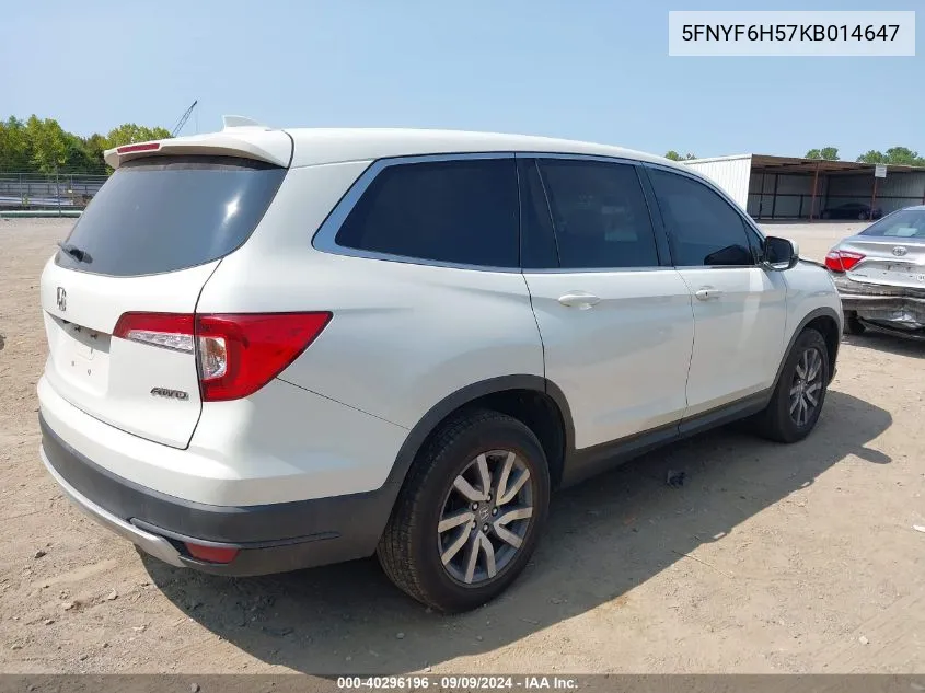 2019 Honda Pilot Ex-L VIN: 5FNYF6H57KB014647 Lot: 40296196