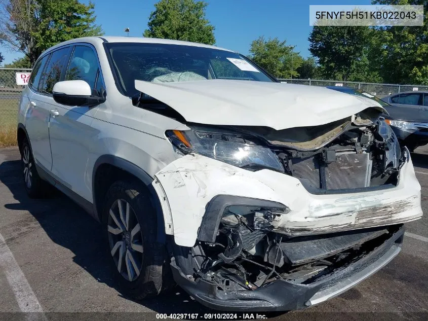 2019 Honda Pilot Exl VIN: 5FNYF5H51KB022043 Lot: 40297167