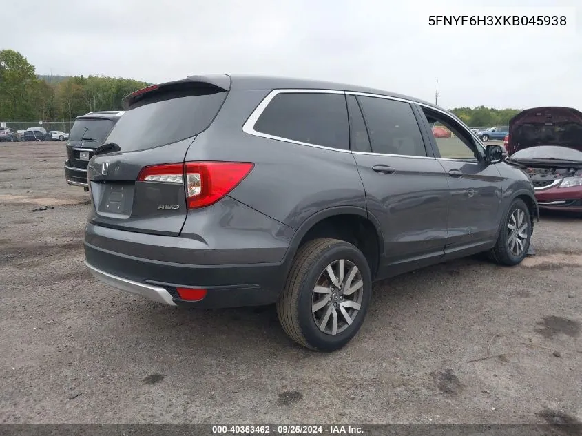 2019 Honda Pilot Ex VIN: 5FNYF6H3XKB045938 Lot: 40353462