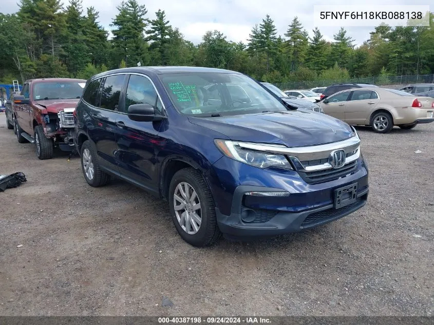 2019 Honda Pilot Lx VIN: 5FNYF6H18KB088138 Lot: 40387198