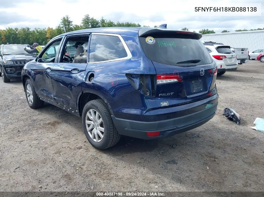 2019 Honda Pilot Lx VIN: 5FNYF6H18KB088138 Lot: 40387198