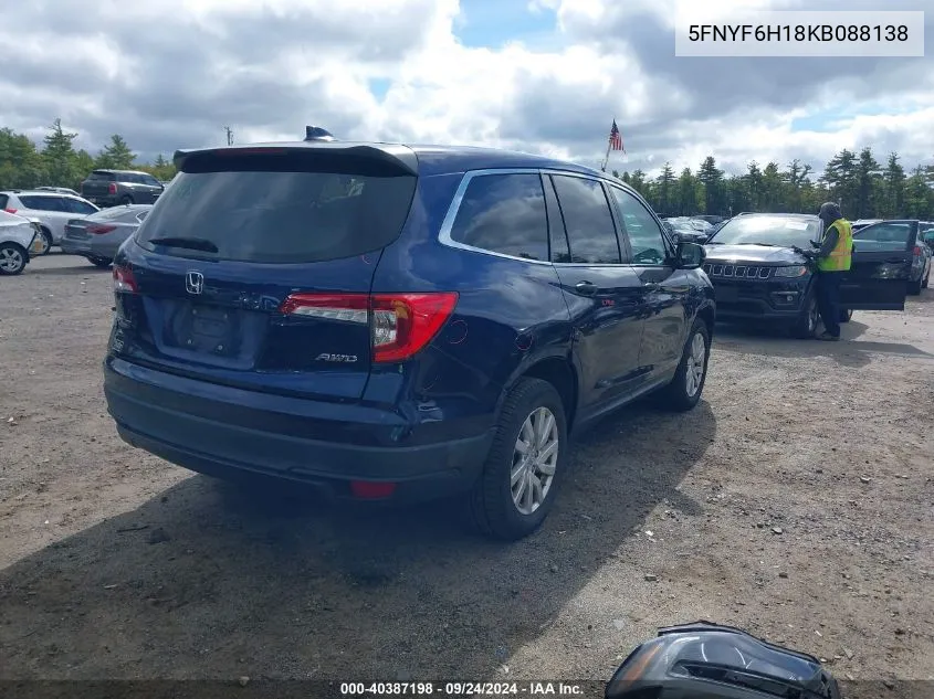 2019 Honda Pilot Lx VIN: 5FNYF6H18KB088138 Lot: 40387198