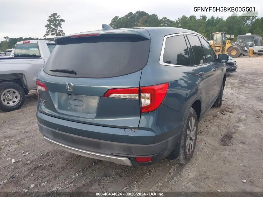 2019 Honda Pilot Exl VIN: 5FNYF5H58KB005501 Lot: 40434624