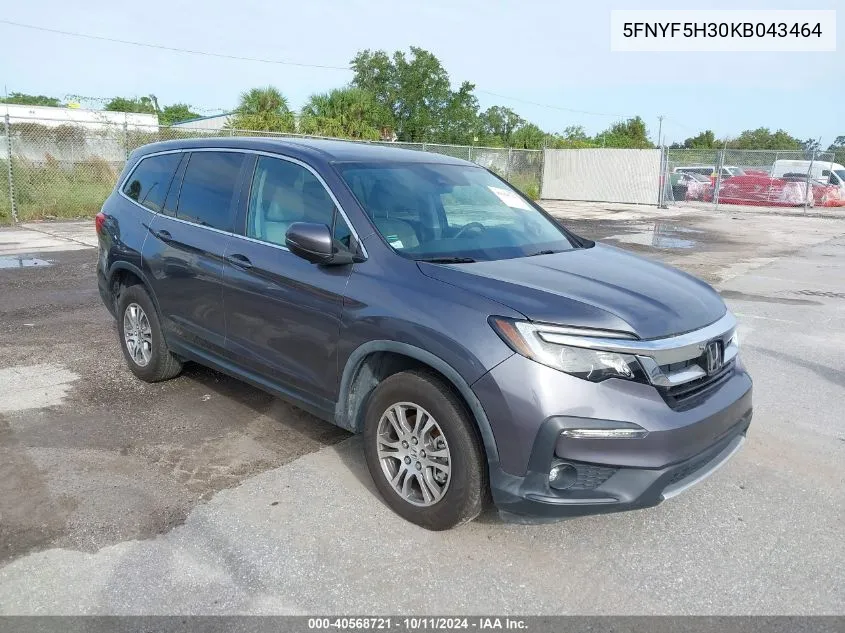 2019 Honda Pilot Ex VIN: 5FNYF5H30KB043464 Lot: 40568721