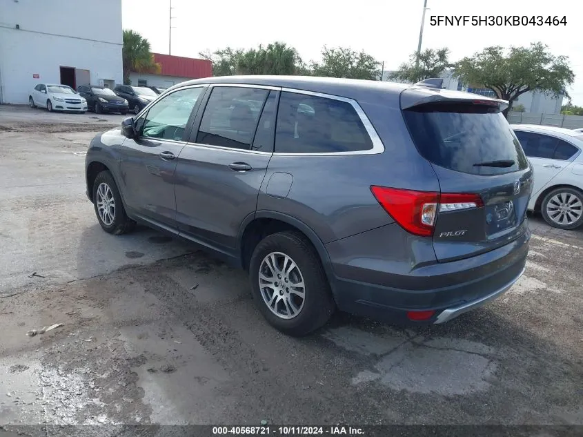 2019 Honda Pilot Ex VIN: 5FNYF5H30KB043464 Lot: 40568721