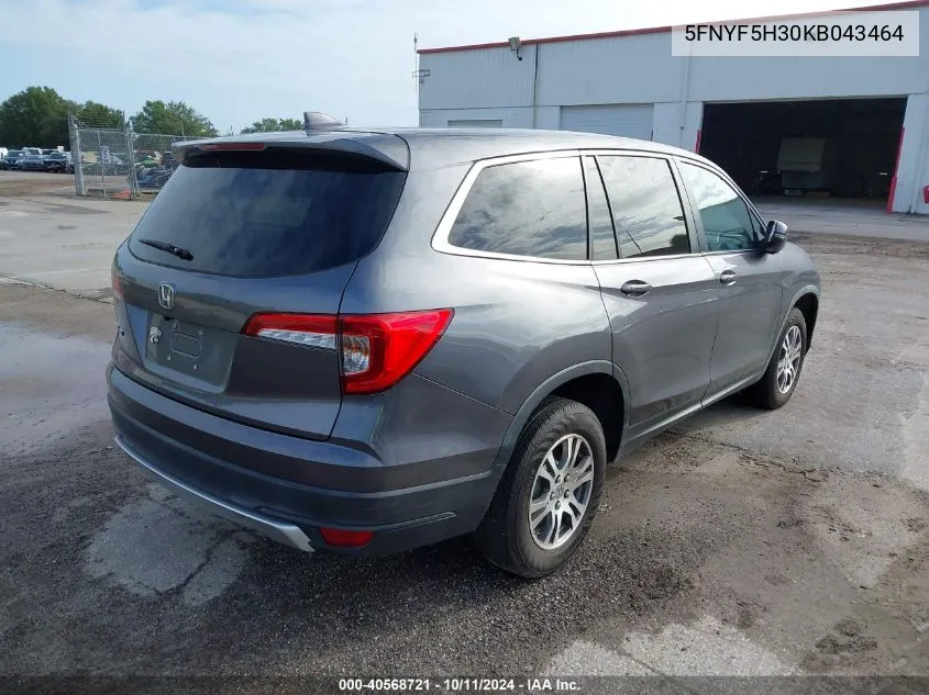 2019 Honda Pilot Ex VIN: 5FNYF5H30KB043464 Lot: 40568721