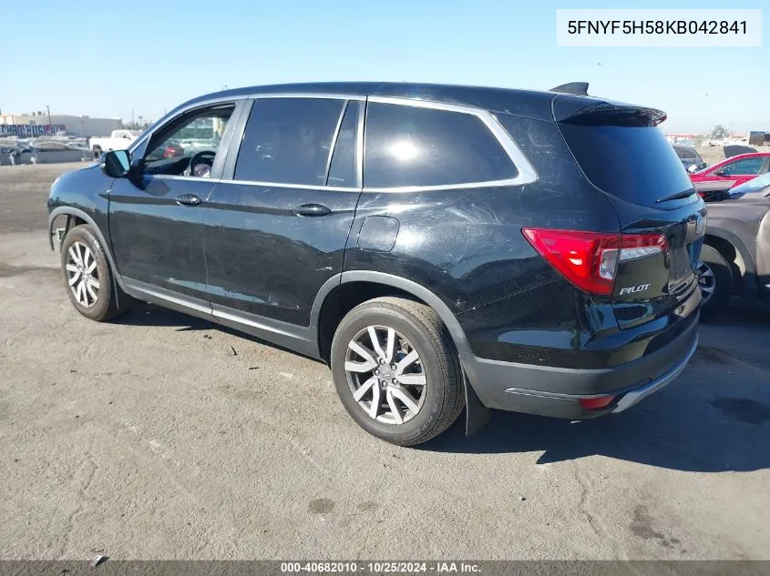 2019 Honda Pilot Ex-L VIN: 5FNYF5H58KB042841 Lot: 40682010