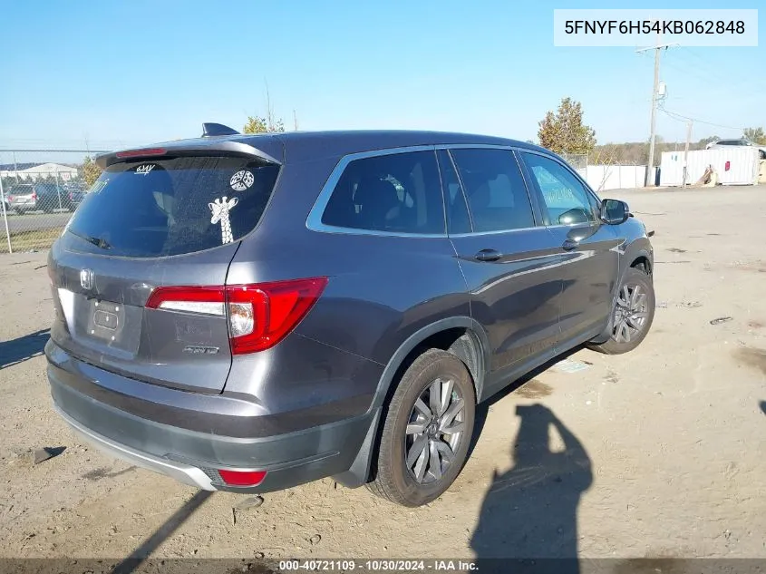 2019 Honda Pilot Ex-L VIN: 5FNYF6H54KB062848 Lot: 40721109