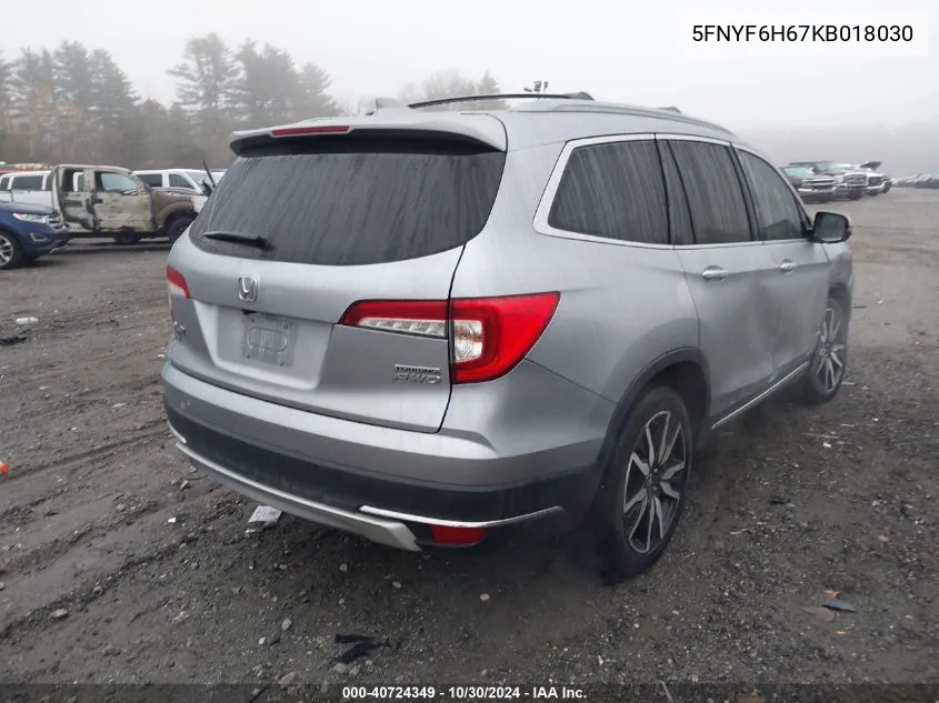 2019 Honda Pilot Touring VIN: 5FNYF6H67KB018030 Lot: 40724349