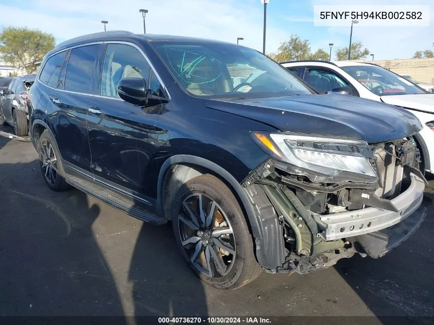 2019 Honda Pilot Touring VIN: 5FNYF5H94KB002582 Lot: 40736270