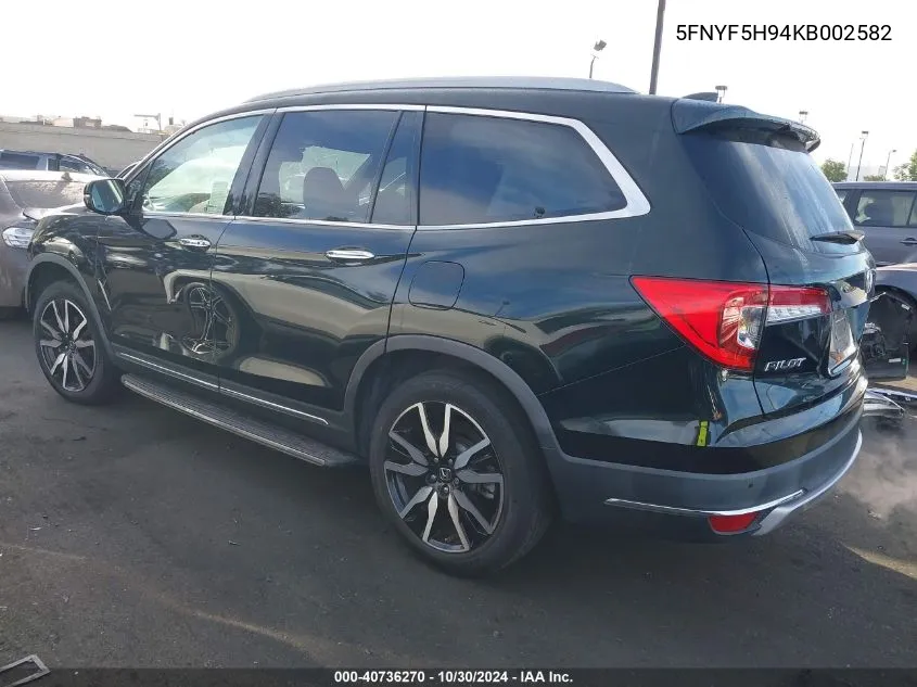 2019 Honda Pilot Touring VIN: 5FNYF5H94KB002582 Lot: 40736270