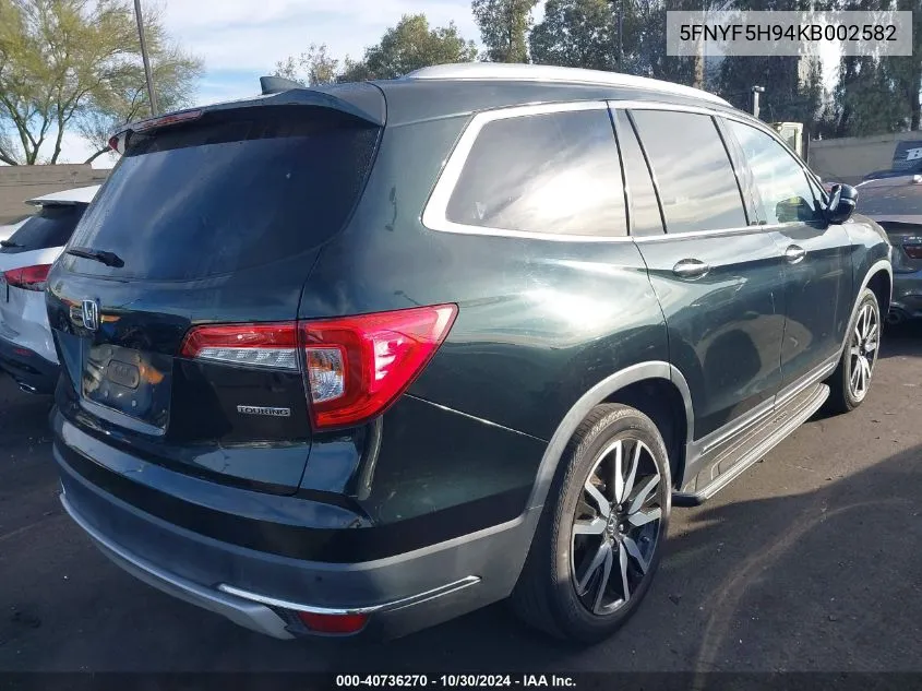 2019 Honda Pilot Touring VIN: 5FNYF5H94KB002582 Lot: 40736270