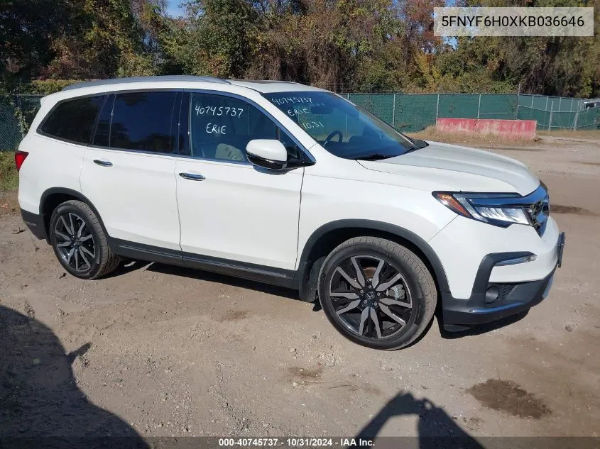 2019 Honda Pilot Elite VIN: 5FNYF6H0XKB036646 Lot: 40745737