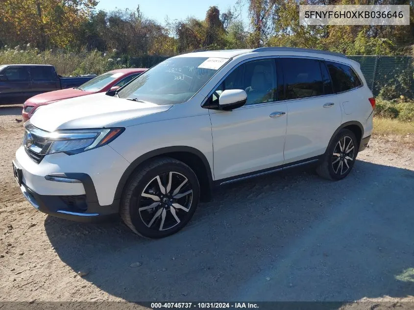 2019 Honda Pilot Elite VIN: 5FNYF6H0XKB036646 Lot: 40745737