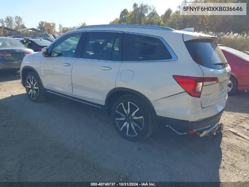 2019 Honda Pilot Elite VIN: 5FNYF6H0XKB036646 Lot: 40745737