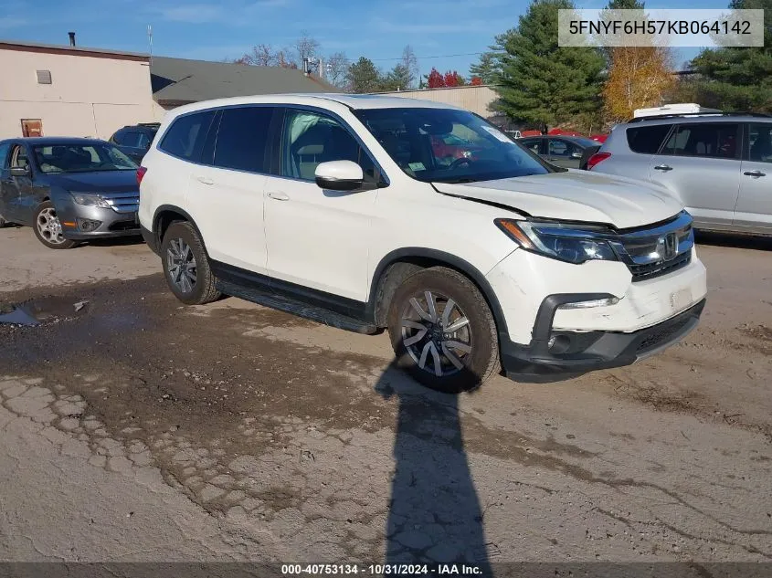 2019 Honda Pilot Ex-L VIN: 5FNYF6H57KB064142 Lot: 40753134