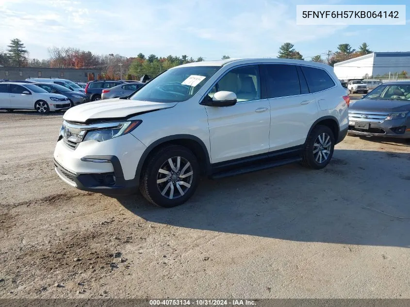 2019 Honda Pilot Ex-L VIN: 5FNYF6H57KB064142 Lot: 40753134