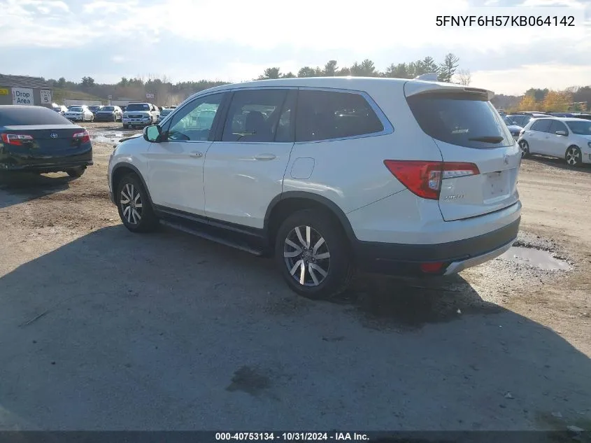 2019 Honda Pilot Ex-L VIN: 5FNYF6H57KB064142 Lot: 40753134