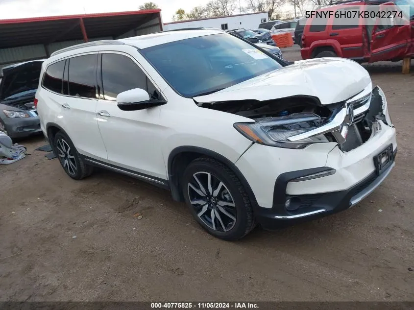 2019 Honda Pilot Elite VIN: 5FNYF6H07KB042274 Lot: 40775825