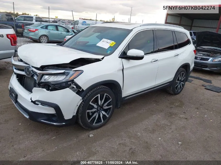 2019 Honda Pilot Elite VIN: 5FNYF6H07KB042274 Lot: 40775825