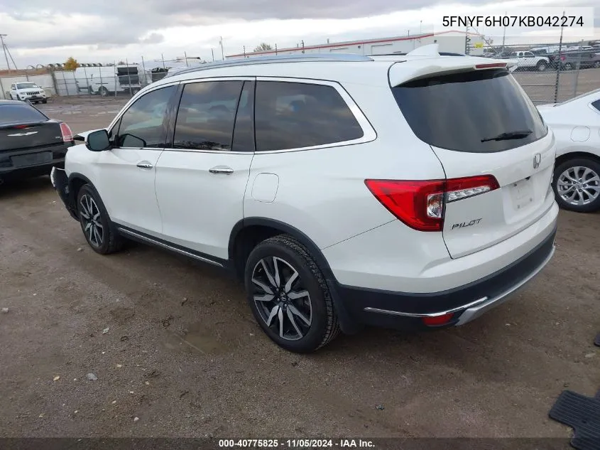 2019 Honda Pilot Elite VIN: 5FNYF6H07KB042274 Lot: 40775825