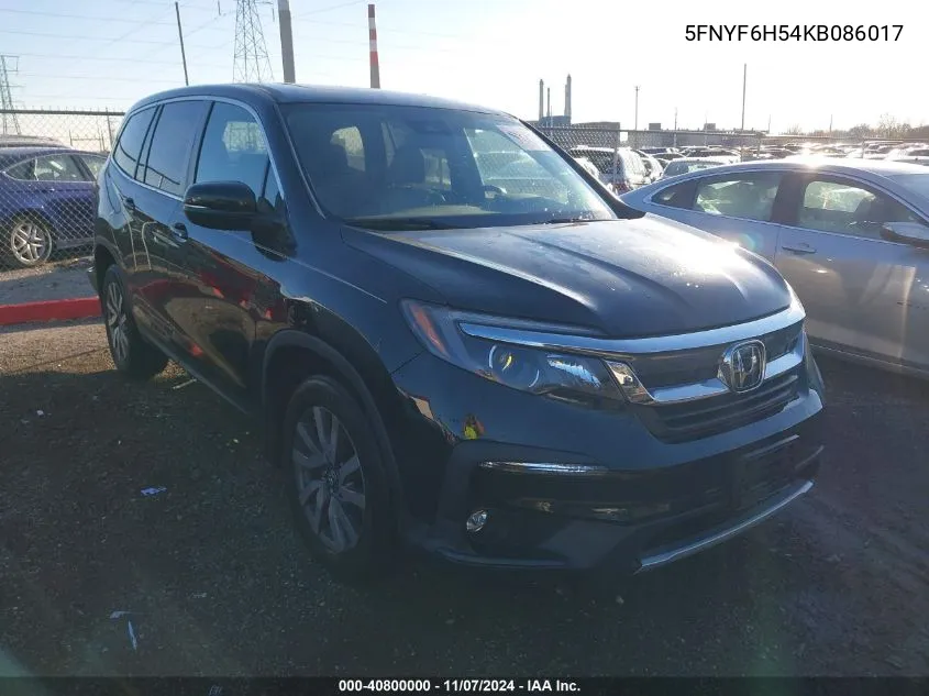 2019 Honda Pilot Ex-L VIN: 5FNYF6H54KB086017 Lot: 40800000