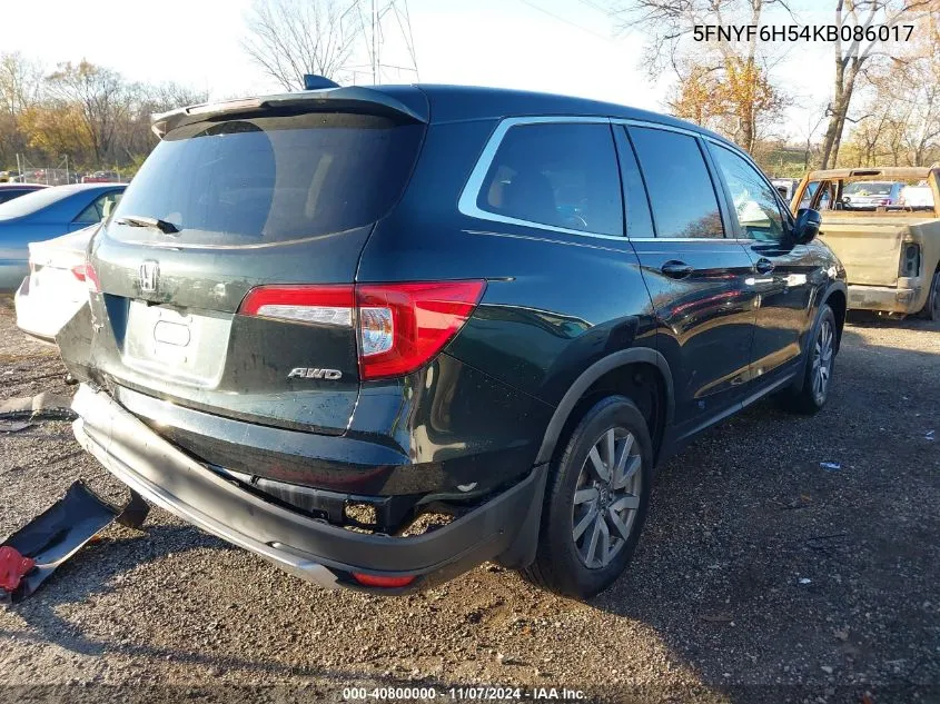 2019 Honda Pilot Ex-L VIN: 5FNYF6H54KB086017 Lot: 40800000