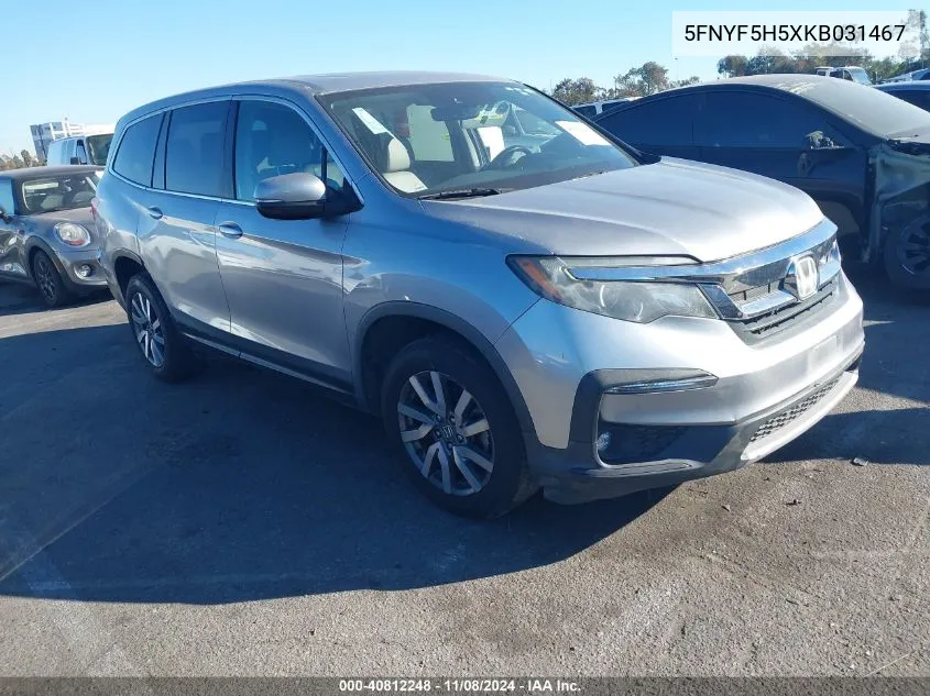 2019 Honda Pilot Ex-L VIN: 5FNYF5H5XKB031467 Lot: 40812248