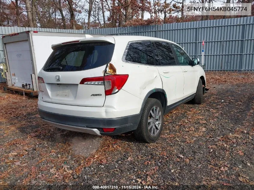 2019 Honda Pilot Ex-L VIN: 5FNYF6H54KB045774 Lot: 40817310