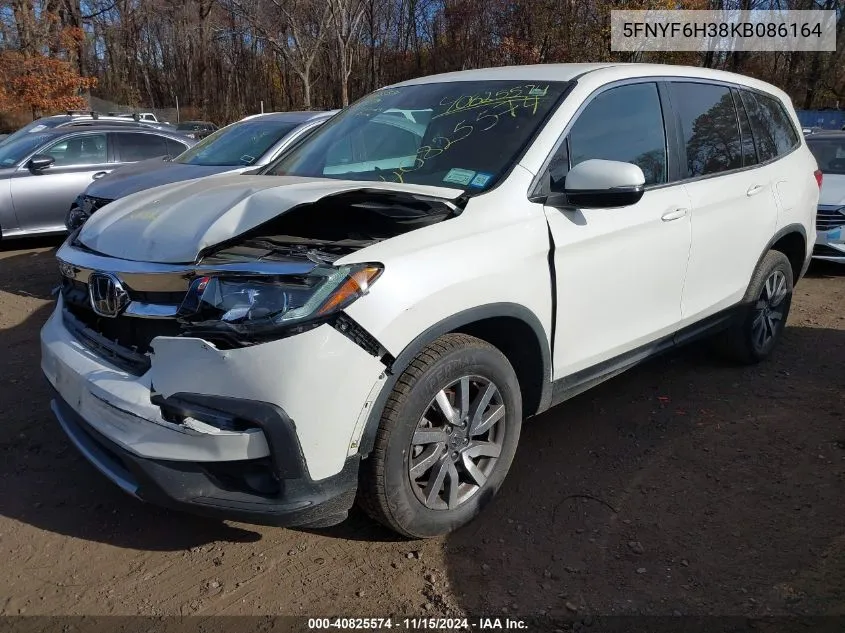 2019 Honda Pilot Ex VIN: 5FNYF6H38KB086164 Lot: 40825574