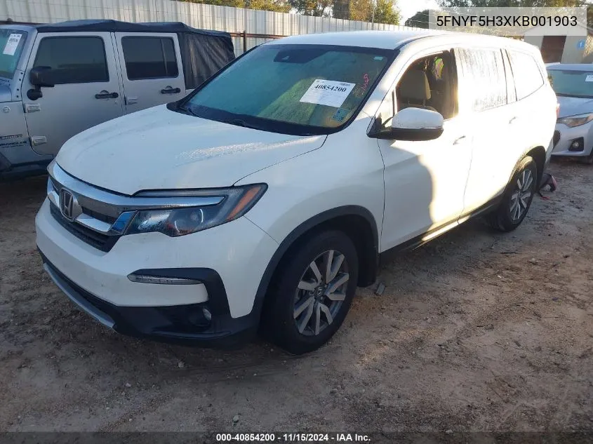 2019 Honda Pilot Ex VIN: 5FNYF5H3XKB001903 Lot: 40854200