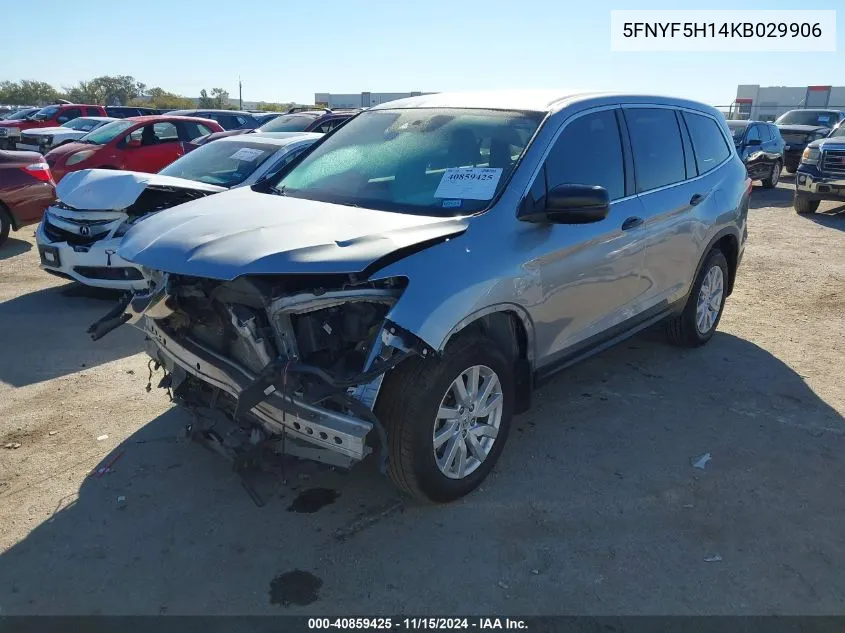 2019 Honda Pilot Lx VIN: 5FNYF5H14KB029906 Lot: 40859425