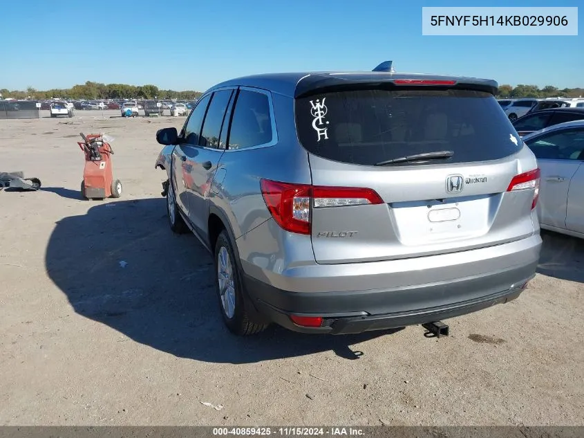 2019 Honda Pilot Lx VIN: 5FNYF5H14KB029906 Lot: 40859425