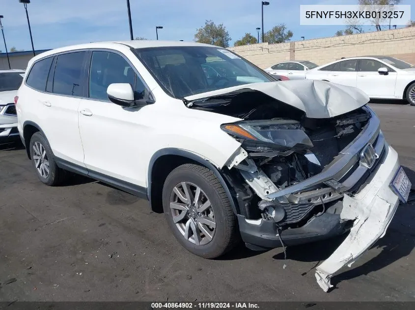 2019 Honda Pilot Ex VIN: 5FNYF5H3XKB013257 Lot: 40864902