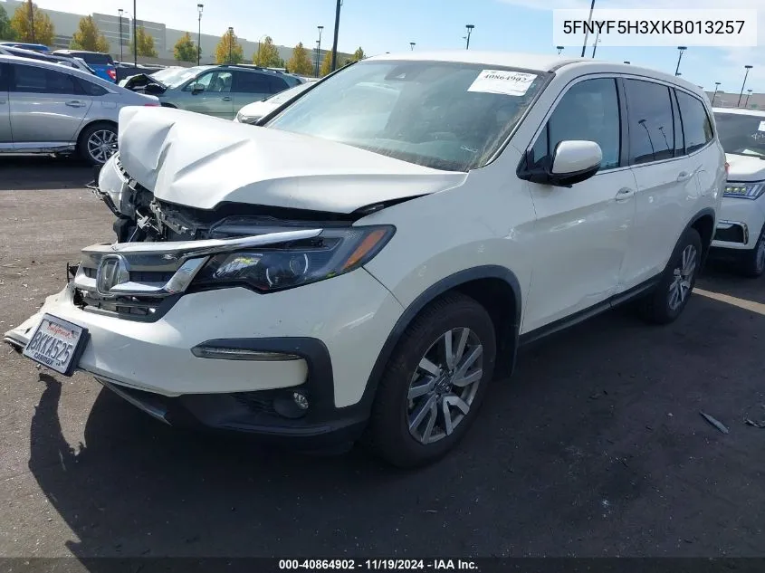 2019 Honda Pilot Ex VIN: 5FNYF5H3XKB013257 Lot: 40864902