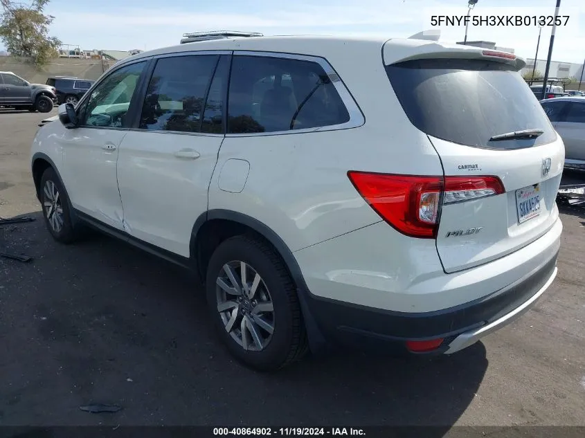 2019 Honda Pilot Ex VIN: 5FNYF5H3XKB013257 Lot: 40864902