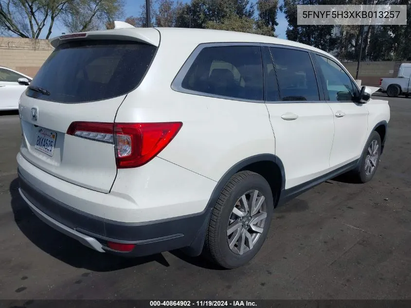 2019 Honda Pilot Ex VIN: 5FNYF5H3XKB013257 Lot: 40864902