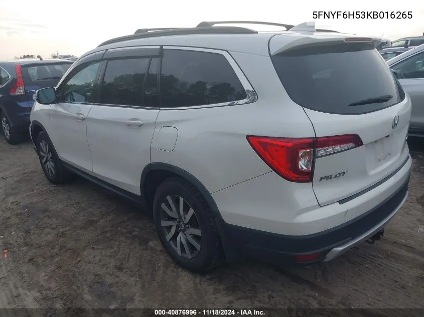 2019 Honda Pilot Ex-L VIN: 5FNYF6H53KB016265 Lot: 40876996