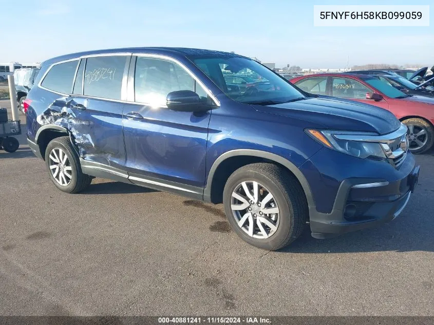 2019 Honda Pilot Ex-L VIN: 5FNYF6H58KB099059 Lot: 40881241