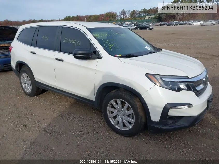 2019 Honda Pilot Lx VIN: 5FNYF6H11KB086294 Lot: 40884131