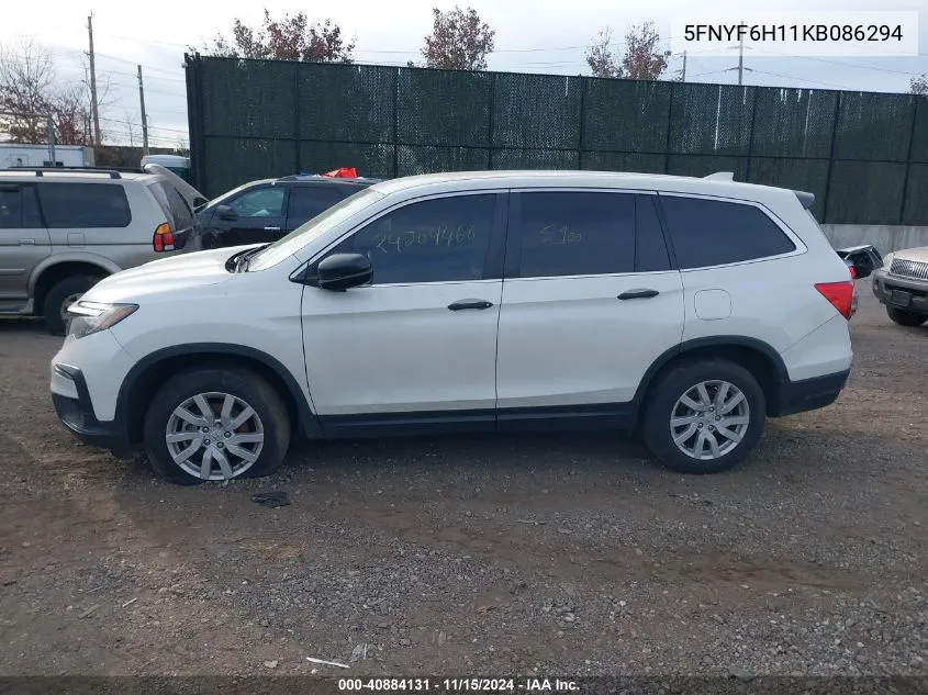 2019 Honda Pilot Lx VIN: 5FNYF6H11KB086294 Lot: 40884131