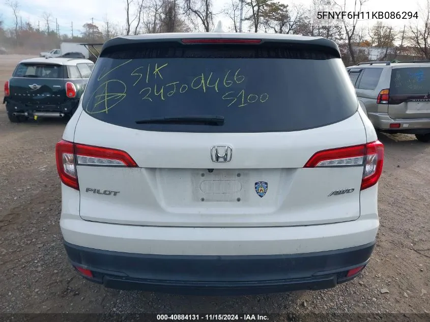 2019 Honda Pilot Lx VIN: 5FNYF6H11KB086294 Lot: 40884131